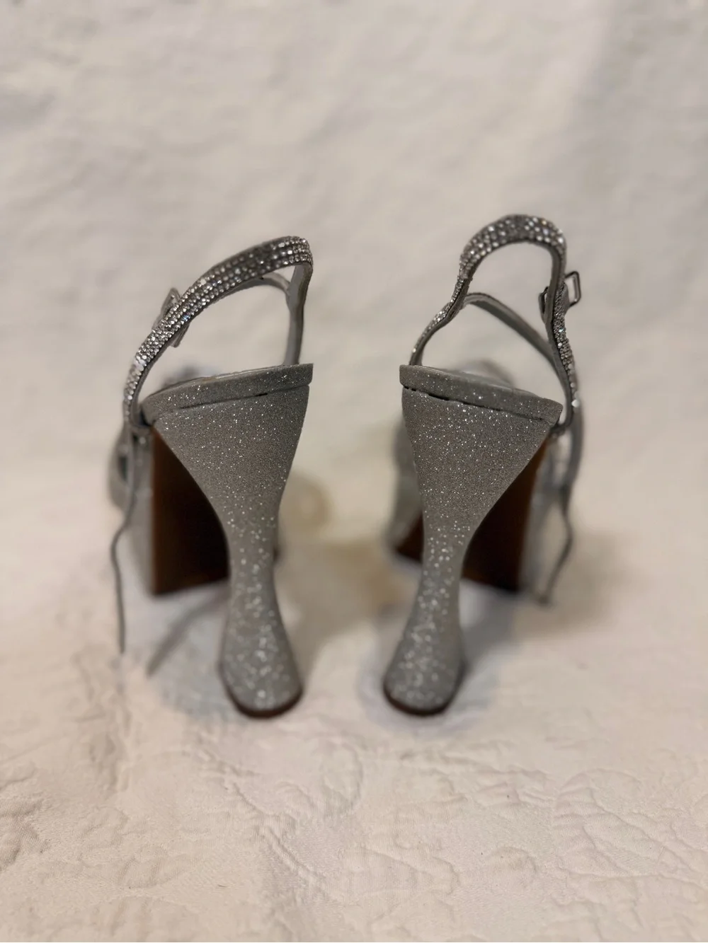 Gianni Bini Silver Glitter Platform Peep-Toe Slingbacks